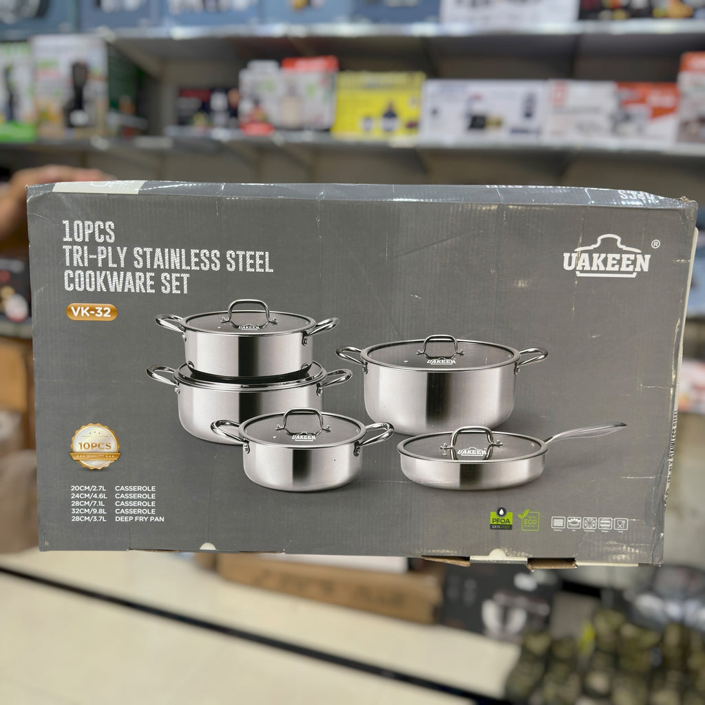Uakeen 10pcs Triply Stainless Steel Cookware set VK-32