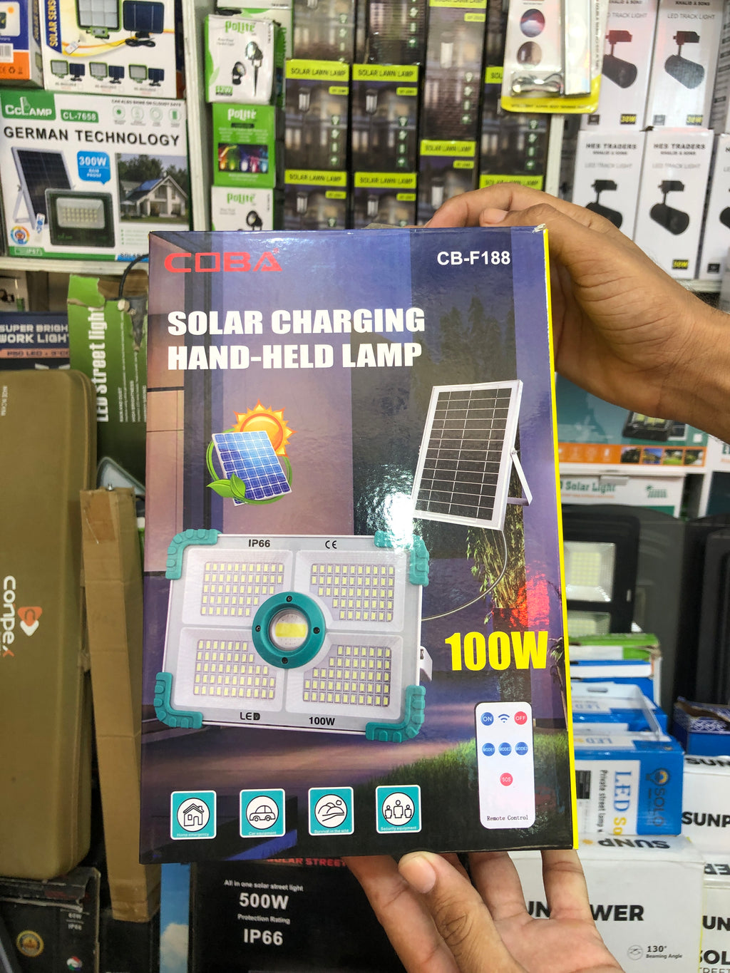 COBA CB-F188 100W Solar Charging Handheld Lamp – IP66