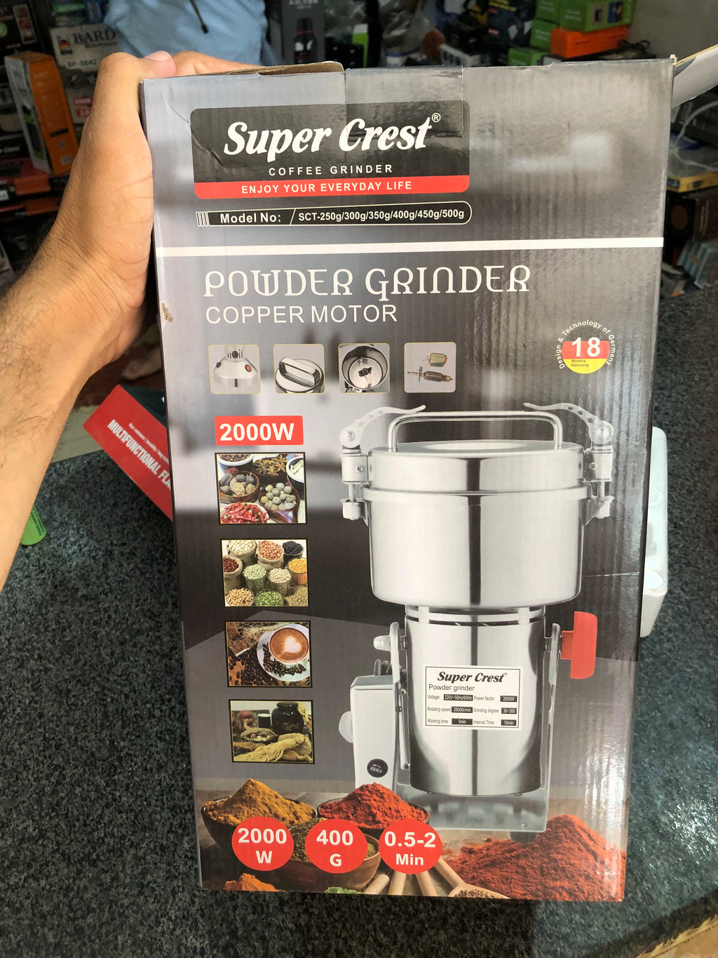 Super Crest 2000W Electric Powder Grinder & Coffee Grinder – Stainless Steel Spice Grinding Machine